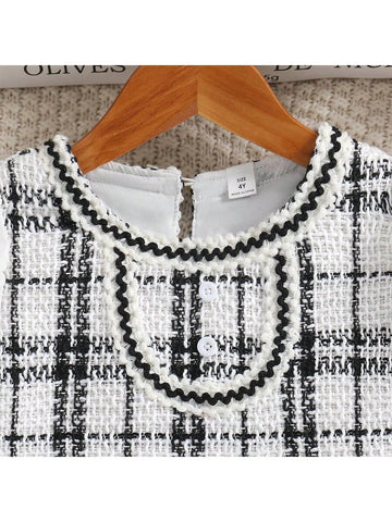 Young Girl's Fashionable, Mature And Elegant Patchwork Checked Dress For Spring