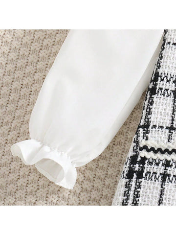 Young Girl's Fashionable, Mature And Elegant Patchwork Checked Dress For Spring