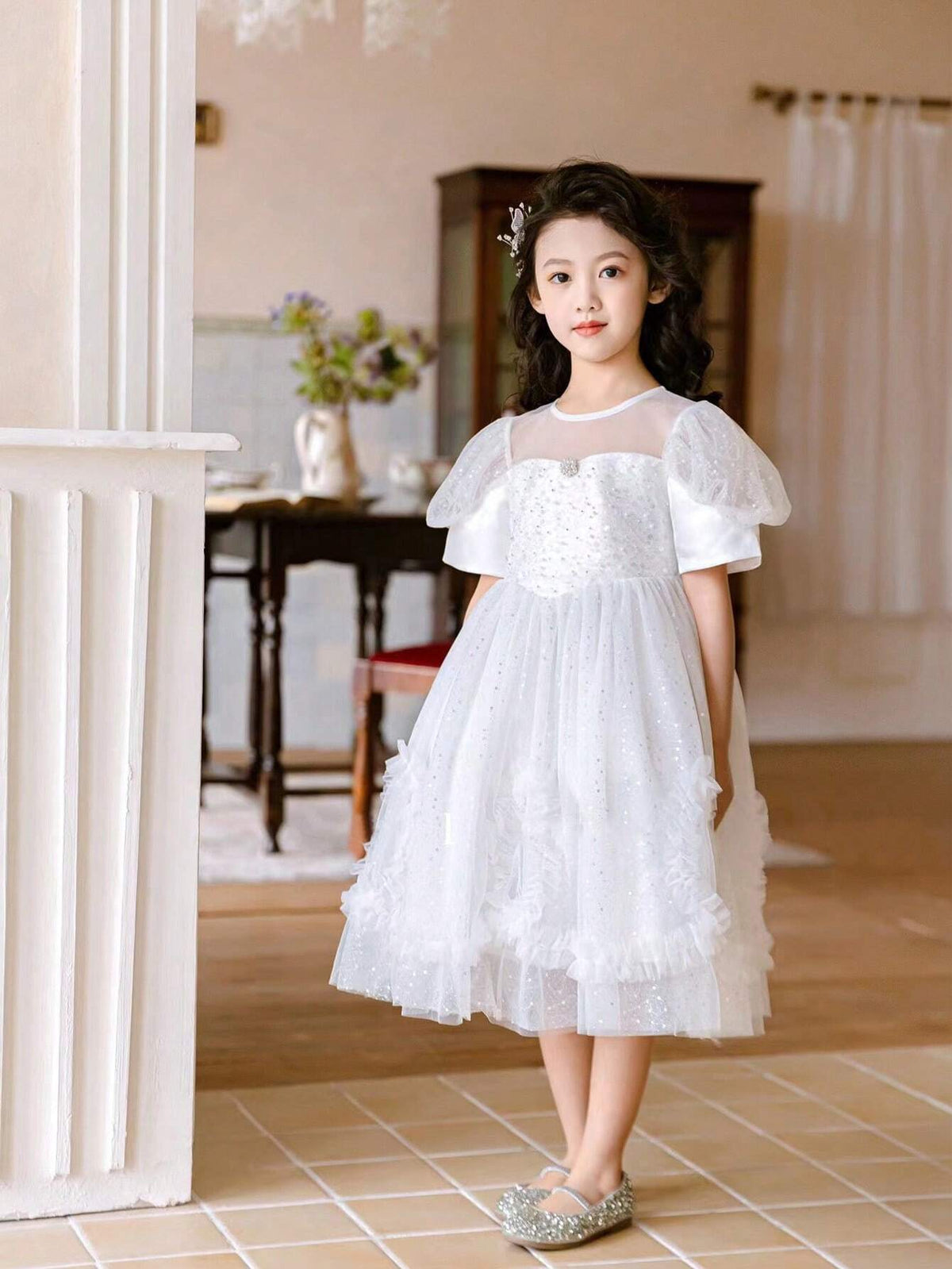 Young Girls' Fashionable Puff Dress, Korean Style Summer Dress For Toddler Young Girls, Skin-Friendly Princess Dress With Sleeveless Vest Design