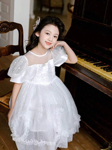 Young Girls' Fashionable Puff Dress, Korean Style Summer Dress For Toddler Young Girls, Skin-Friendly Princess Dress With Sleeveless Vest Design