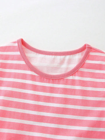Young Girls' Fashionable Rabbit Embroidery Round Neck Short Sleeve Mesh Dress For Summer