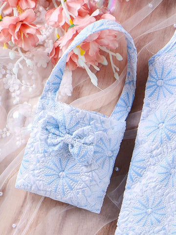 Young Girl's Fashionable Sleeveless Butterfly Knot Dress For Summer With Matching Butterfly Knot Handbag