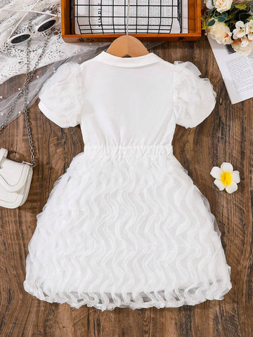 Young Girl's Fashionable Solid Color Puff Sleeve Dress