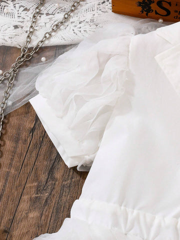 Young Girl's Fashionable Solid Color Puff Sleeve Dress