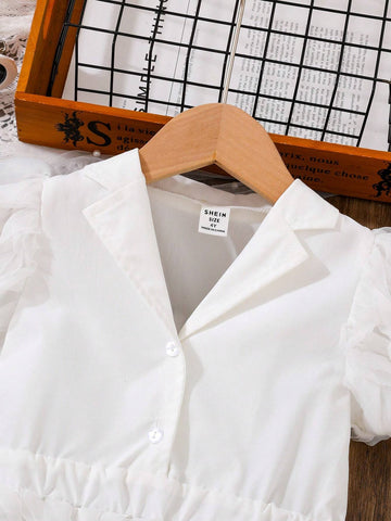 Young Girl's Fashionable Solid Color Puff Sleeve Dress