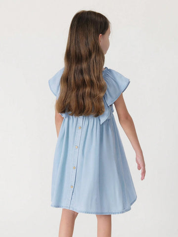 Young Girls' Fashionable Sweet And Cooling Lace Flying Sleeve Square Neck Vest Dress For Summer