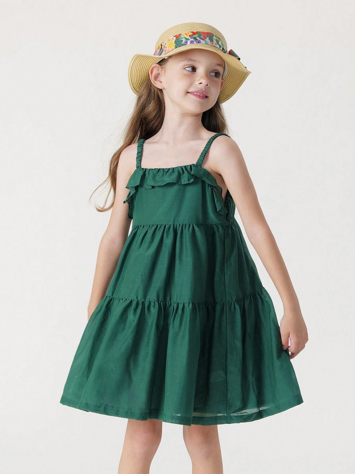 Young Girls' Fashionable Sweet Pleated Lace Trimmed Sleeveless Dress, Summer