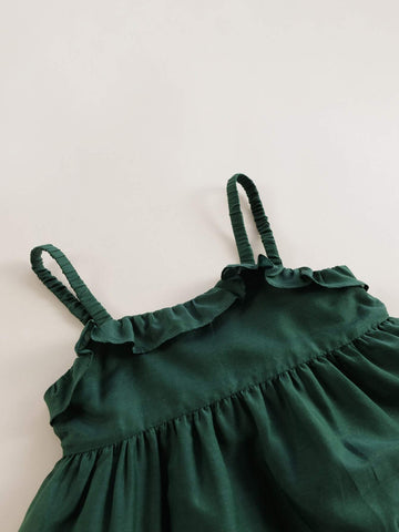 Young Girls' Fashionable Sweet Pleated Lace Trimmed Sleeveless Dress, Summer