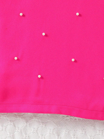 Young Girls Faux Pearl Decor Short Sleeve Dress