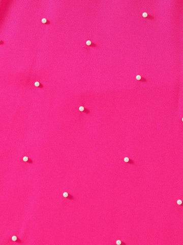 Young Girls Faux Pearl Decor Short Sleeve Dress