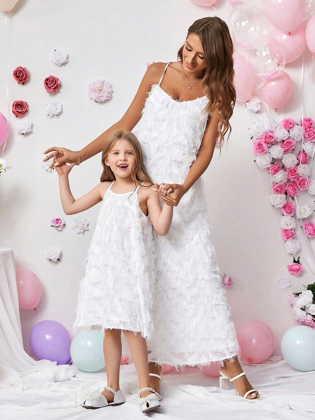 Young Girl's Floral Print Loose Fit Casual Holiday Spaghetti Strap Dress