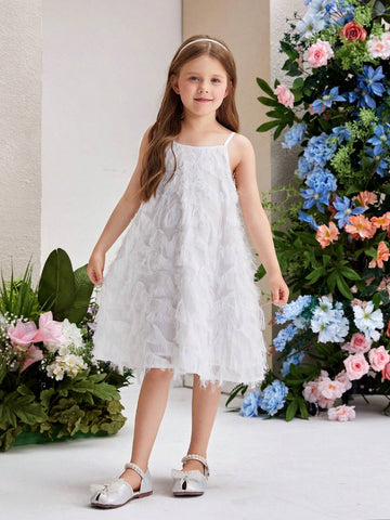 Young Girl's Floral Print Loose Fit Casual Holiday Spaghetti Strap Dress