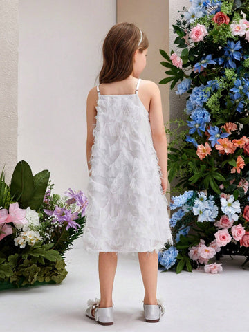 Young Girl's Floral Print Loose Fit Casual Holiday Spaghetti Strap Dress