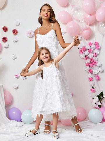 Young Girl's Floral Print Loose Fit Casual Holiday Spaghetti Strap Dress