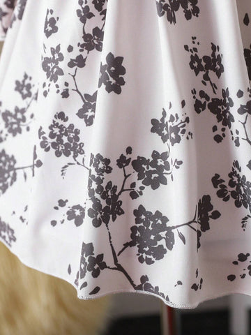 Young Girls Floral Print Ruffled Long Sleeve Dress With Bow Decor, Graceful School Style Outfit For Party, Birthday, Anniversary, Spring & Autumn