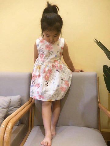 Young Girl's Floral Print Sleeveless Dress, Summer Casual Fashion