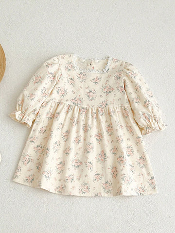 Young Girls Floral Print Square Neck Dress