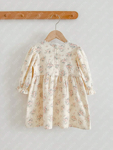Young Girls Floral Print Square Neck Dress
