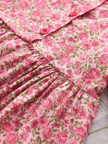 Young Girl's Floral Print Square Neck Short Sleeve Dress, Summer
