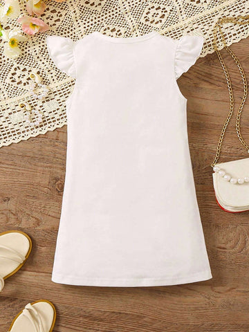 Young Girls' Floral Printed Cap Sleeve Dress With Flounce Hem
