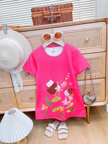 Young Girls' Floral Printed Dress, Cute And Suitable For Daily Wear, Leisure Or , Summer