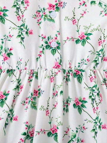Young Girl's Floral Printed Short Sleeve Country Style Holiday Dress