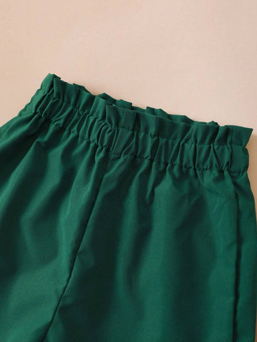 Young Girls' Floral Printed Short Sleeve Top And Knee-Length Shorts Casual Spring-Summer Outfit