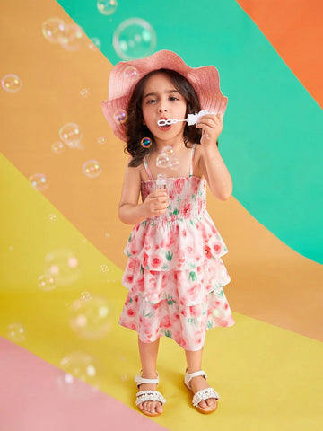 Young Girls Floral Printed Spaghetti Strap Dress