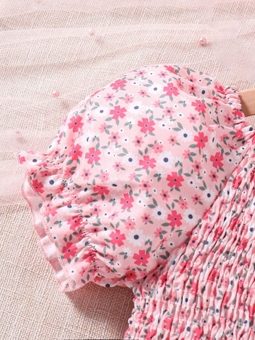 Young Girls' Floral Shirred Dress