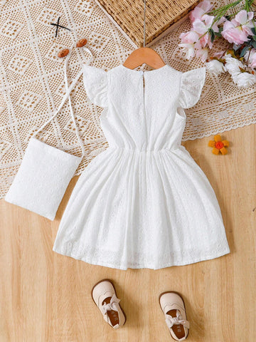 Young Girls Flower Embroidered Cap Sleeve Dress