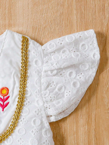 Young Girls Flower Embroidered Cap Sleeve Dress