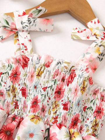 Young Girls' Flower Printed Spaghetti Strap Dress