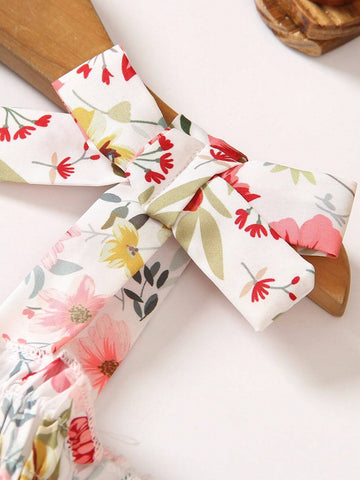 Young Girls' Flower Printed Spaghetti Strap Dress