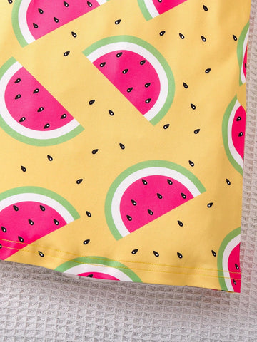 Young Girl's Flying Sleeve Dress, Cute Watermelon Printed, Fashionable & Versatile For Spring, Summer