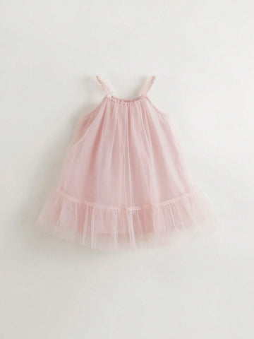 Young Girls' French Style Dreamy Lace Mesh Princess Dress, Summer