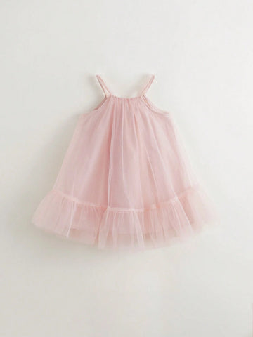 Young Girls' French Style Dreamy Lace Mesh Princess Dress, Summer