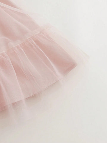 Young Girls' French Style Dreamy Lace Mesh Princess Dress, Summer