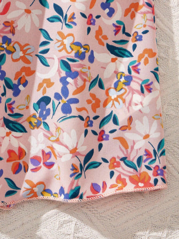 Young Girl's French Style Sweet And Elegant Countryside Floral Print Peter Pan Collar Dress, Suitable For Weekend Travel, Picnic And Beach Vacation
