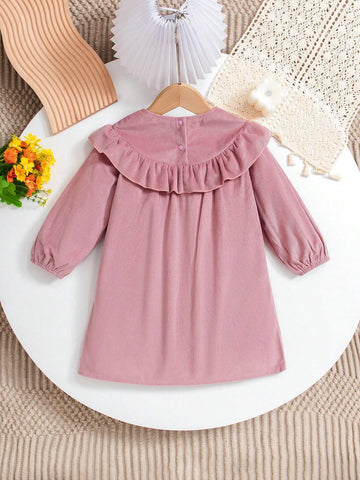 Young Girls Gentle Lady Style Velvet Long Sleeve Ruffle Hem Dress, Exquisite Embroidery And Romantic Ruffle Design, Comfortable And Fashionable