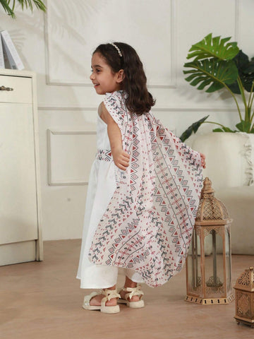 Young Girl's Geometric Floral Printed Sleeveless Round Neck Long Casual Dress, Summer