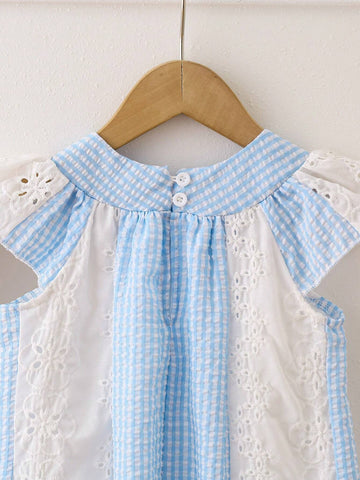 Young Girls Gingham Print Ruffle Hem Trim Dress