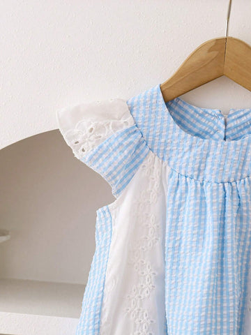 Young Girls Gingham Print Ruffle Hem Trim Dress