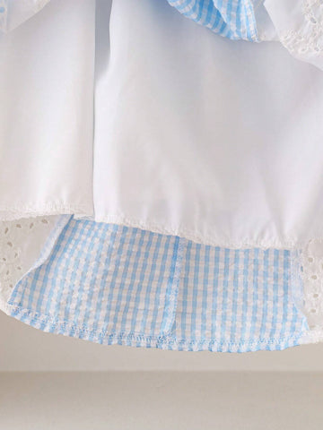 Young Girls Gingham Print Ruffle Hem Trim Dress