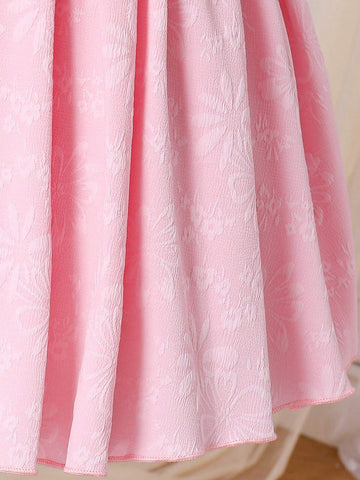 Young Girl's Gorgeous And Pink Princess Dress With Elegant Mesh Lace And Floral Patterns, Suitable For Spring And Summer, High-End Banquets, And Wedding Occasions.