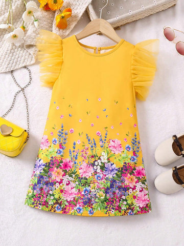 Young Girl's Gorgeous Romantic Flowers Print Princess Vacation Elegant Dress