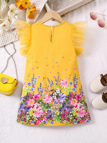 Young Girl's Gorgeous Romantic Flowers Print Princess Vacation Elegant Dress