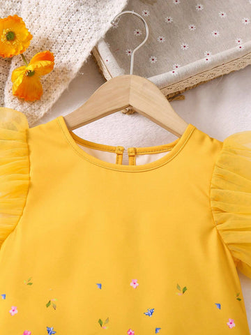 Young Girl's Gorgeous Romantic Flowers Print Princess Vacation Elegant Dress