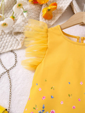 Young Girl's Gorgeous Romantic Flowers Print Princess Vacation Elegant Dress