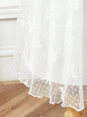 Young Girl's Gorgeous Solid Color Lace Short Sleeve Dress With Bowknot