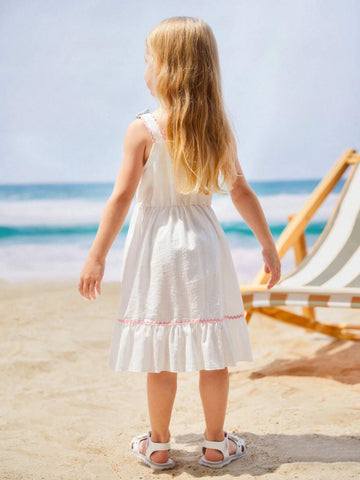 Young Girls' Handmade Flower Decorated Princess Dress With Embroidered Floral Alphabet Detail And Straps